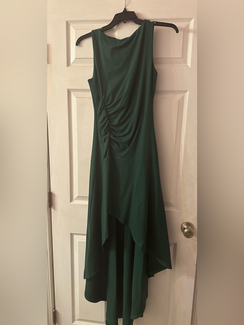 Susana Monaco Women’s L Green Tuileries Ruched Asymmetrical High Low Maxi Dress
